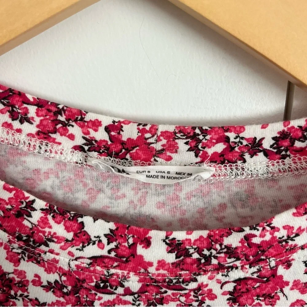 Zara Pink Floral Puff Sleeve Top